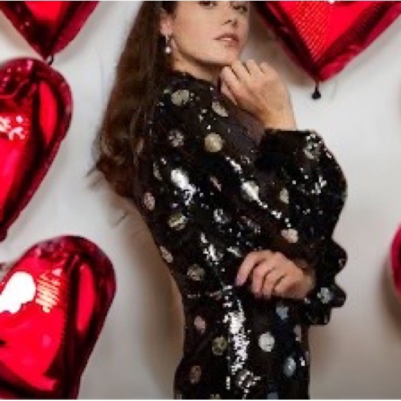 Sister Jane Olympic Sequin Mini Dress Black/Silver Sz S - Picture 3 of 13